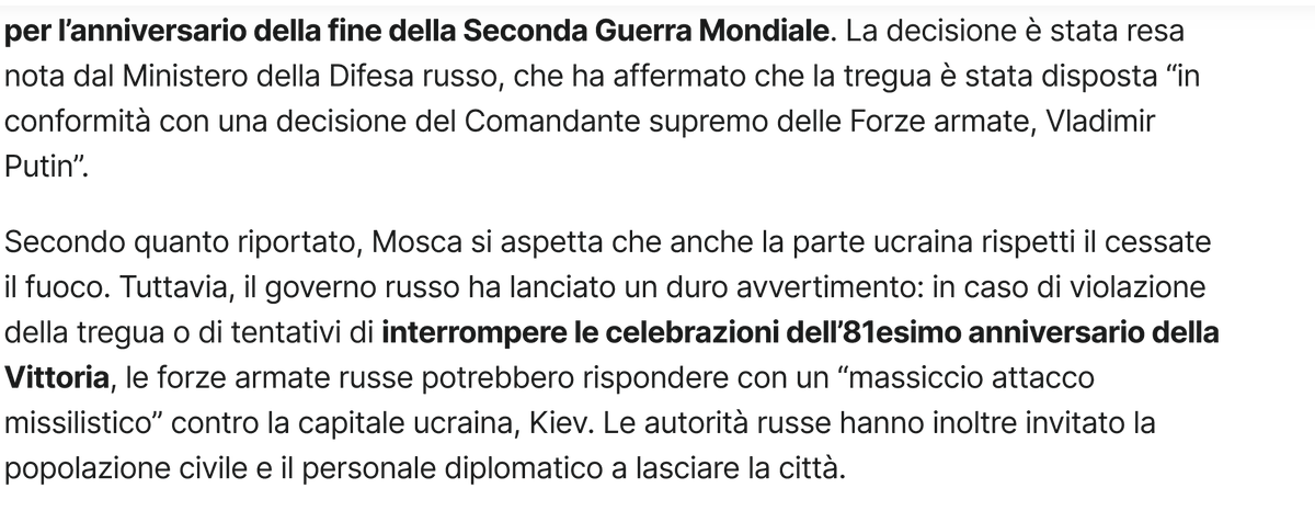 alexgon21's tweet photo. @gigio696969 @ChroniclesKiev toria,  le forze armate russe potrebbero rispondere con un “massiccio attacco  missilistico” contro la capitale ucraina, Kiev. Le autorità russe hanno  inoltre invitato la popolazione civile e il personale diplomatico a  lasciare la città. https://t.co/3CcNJFpPRa