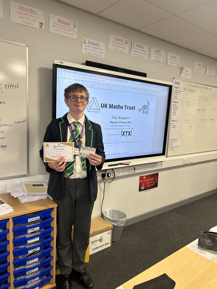 MathsBbg's tweet photo. UKMT Grey Kangaroo Results. We are very proud of our Bronze Certificate achiever! Here he is with a certificate &amp; an Amazon voucher. Well done!
@BBGAcademy #teambbg https://t.co/5mW2iZFJvl