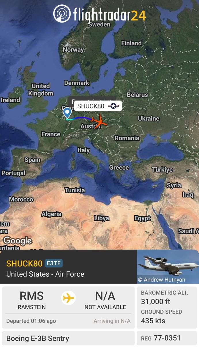 sipjack1776's tweet photo. E-3B Sentry 🇺🇲
#AE11DF/77-0351/SHUCK80
Out of Ramstein en-route to Prince Sultan Air Base (OEPS) https://t.co/yhXRdc6dAH