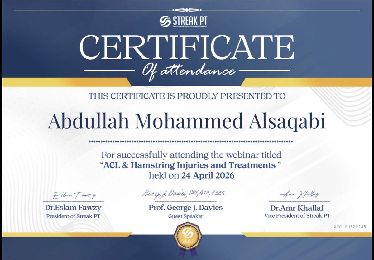 pt_Alsaqabi's tweet photo. It was an honor learning from @GJDDPTATCCSCS.
Thank you for the valuable knowledge and practical insights. This course has truly improved my clinical skills and made a real difference in my patient care. https://t.co/E2gKSHzUPp