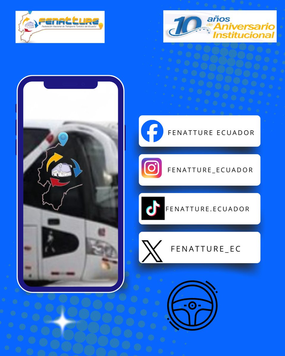 Fenatture_ec's tweet photo. @Fenatture_ec  #10años en defensa del #transporteturístico del Ecuador.
#fenattureecuador https://t.co/8XhyHD438L