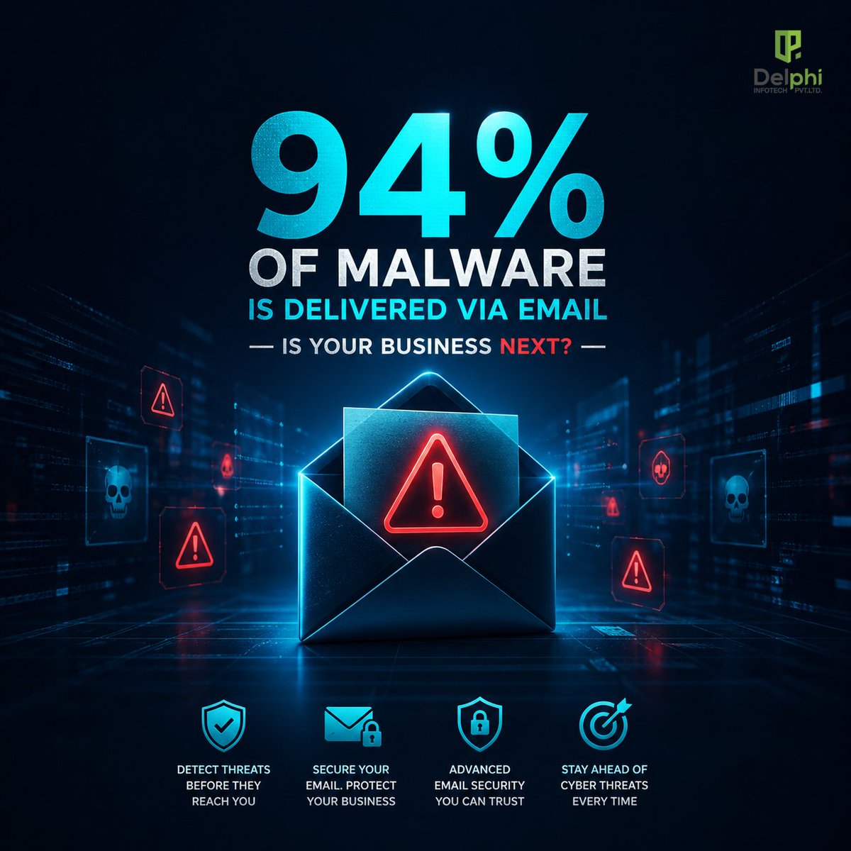DelphiInfotech's tweet photo. One email. One click. Everything gone. 94% of malware comes via email. Don't gamble with your business.

Protect it now: https://t.co/0Hvc5rRIFP

#DelphiInfo #CyberSecurity #EmailProtection #Malware #Phishing #BusinessSecurity https://t.co/CzrKi5PFdB