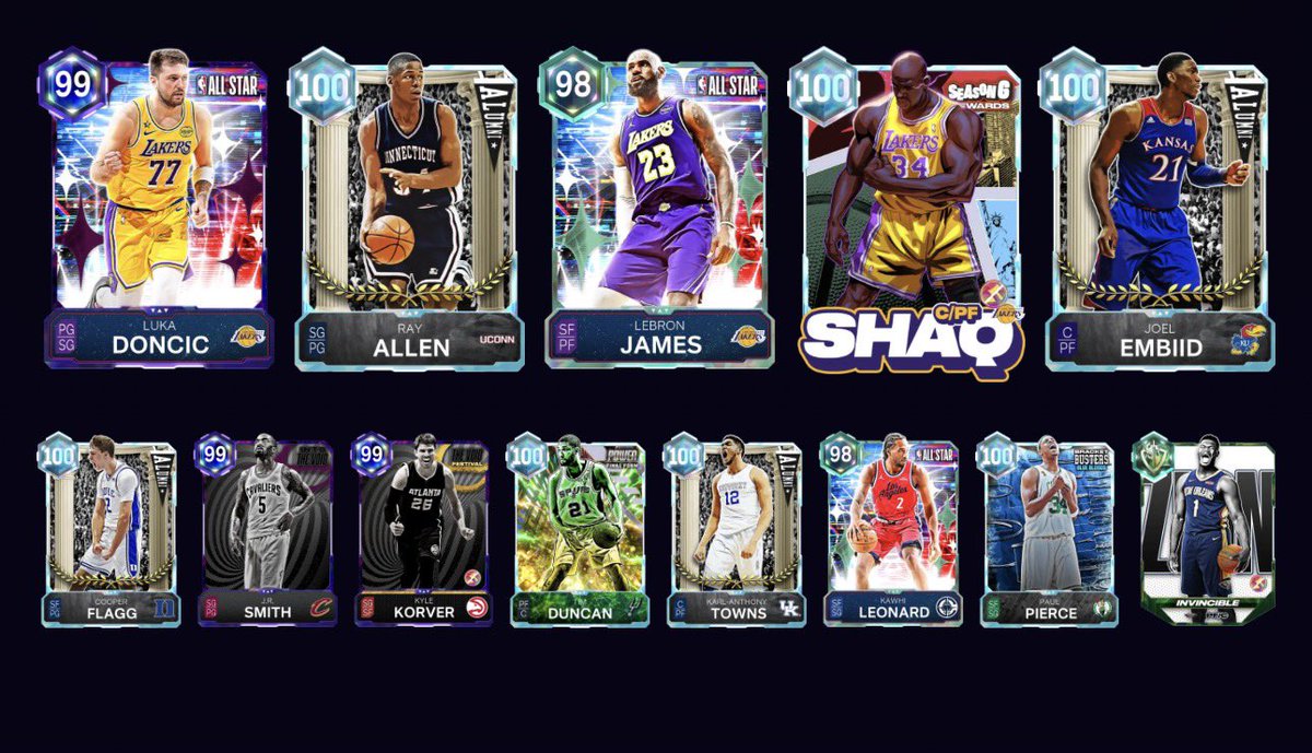 LukaDrew's tweet photo. @xEvanTanaka I have 650k and I have a lot of options in the collection. LeBron is 40 Legend badges and non-negotiable! (Doncic only card I could sell and also sitting on 30 Legend badges) https://t.co/9BWTe00D8X
