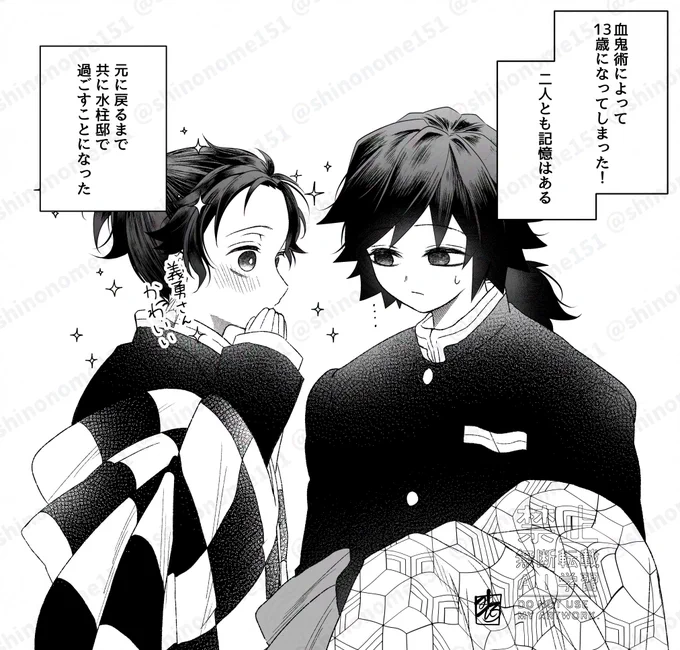 【義炭】ご都合🩸👹術で13歳(記憶あり)になってしまった二人。年齢が変わろうと大好きな義さんが欲しい炭くんと、理性が崩れた義さんの話。炭くんハジメテを2回義さんに捧げたことになりました。※1313で閨事ネタなので平気な人のみどうぞ。3枚目は半裸&ちゅーなのでちょっと背後注意で。 