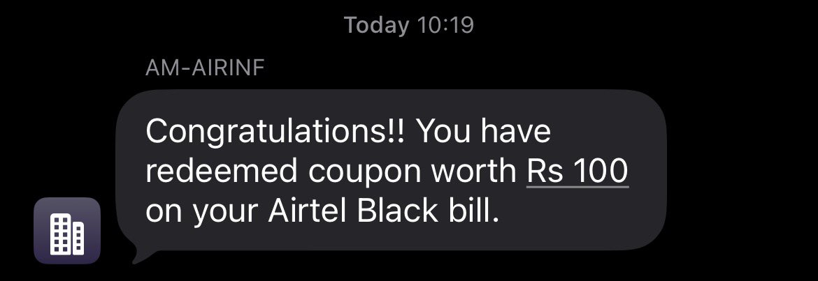 chandravedant's tweet photo. @Airtel_Presence paid my Airtel black bill where I was supposed to get a Rs. 100 discount. The payment got stuck on the app. Now it shows that I’m yet to pay Rs. 100 but it was the monthly discount I get for my connection. Please help. https://t.co/CDNfDFVQja