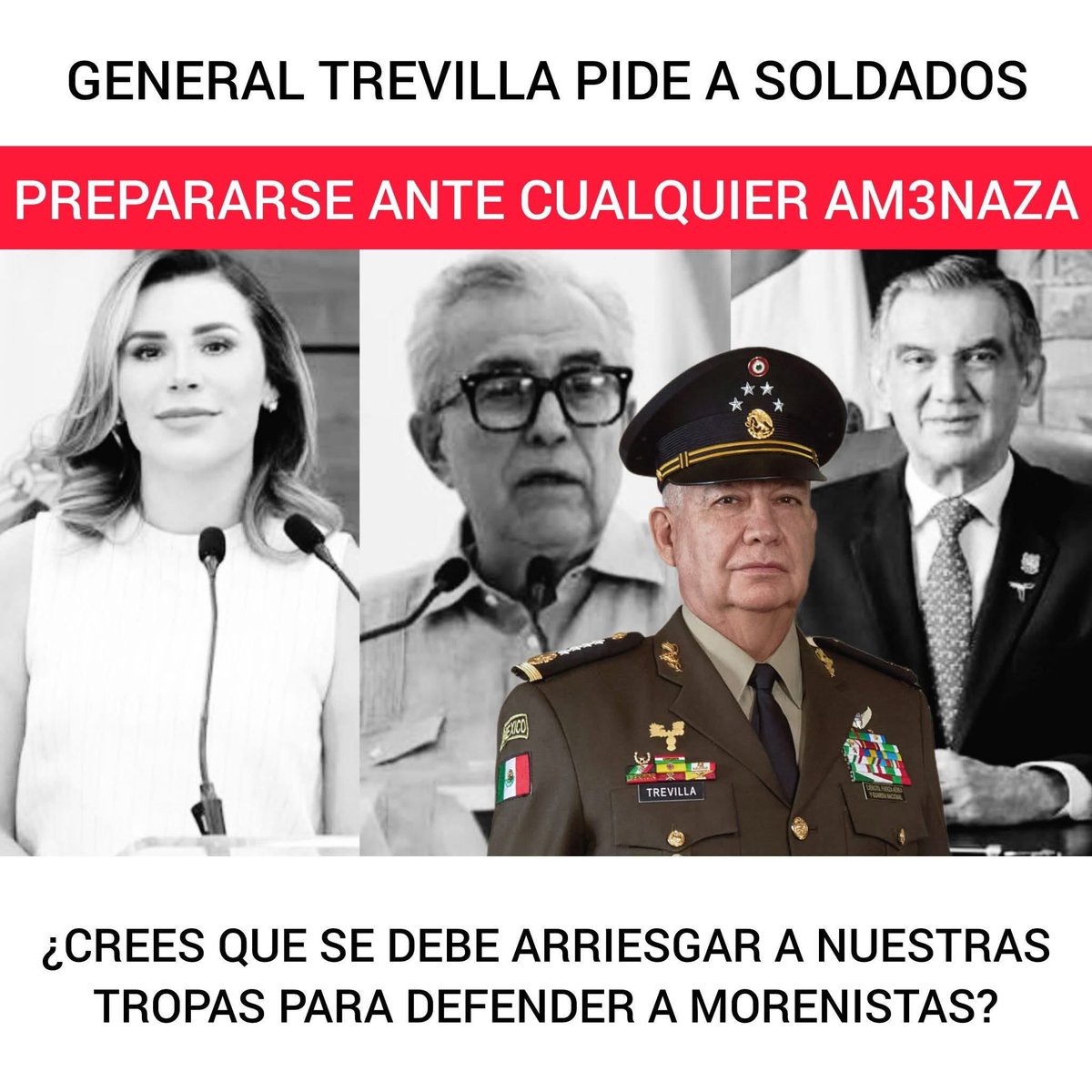 🚨Atención, pueblo 🚨

El general Trevilla instó a los soldados a estar preparados ante cualquier amenaza, debido al posible injerencismo de Estados Unidos contra gobernadores de Morena presuntamente aliados al crimen.

Yo creo que no vale la pena poner en riesgo nuestra relación