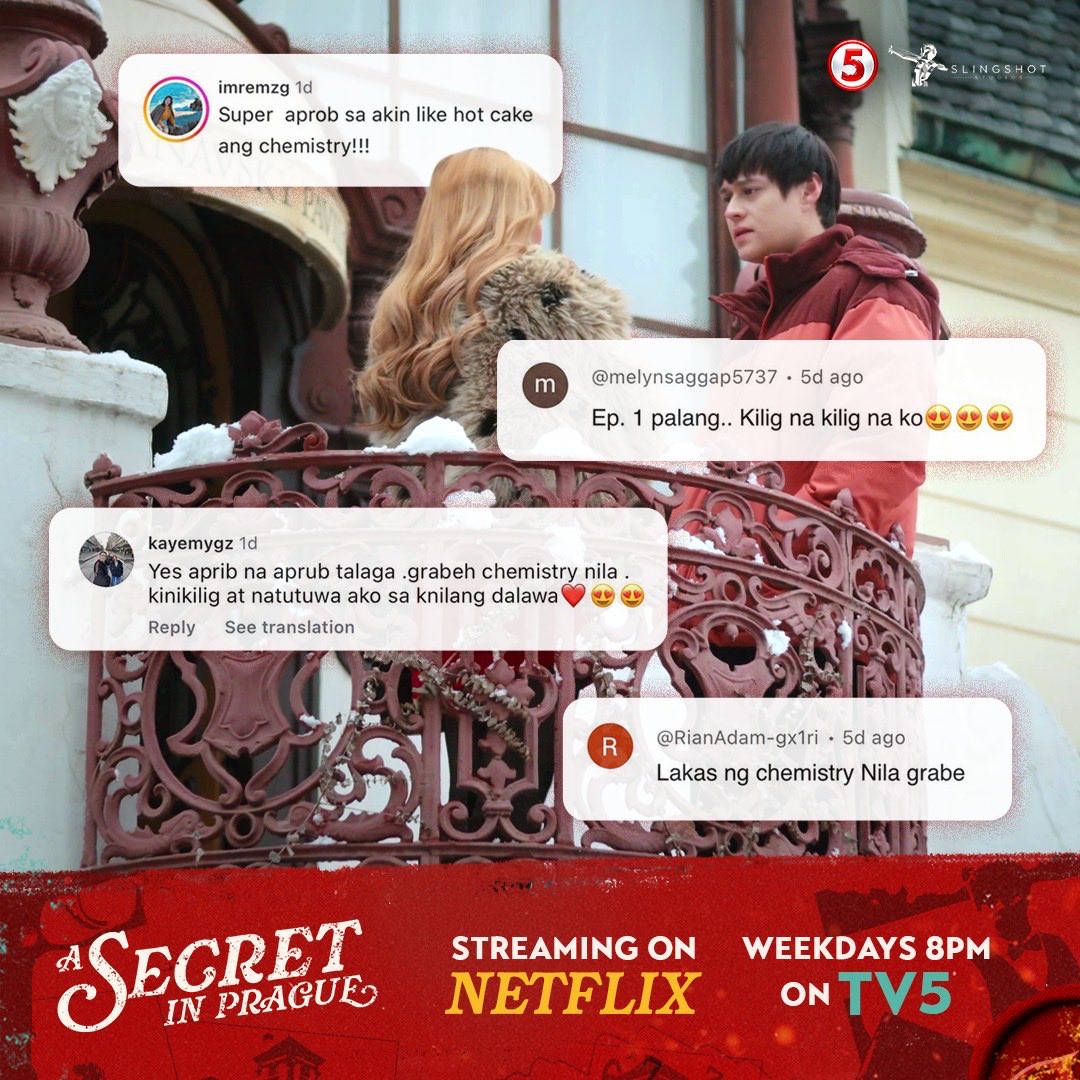 asecretinprague's tweet photo. "Pang alis ng stress. Apub na aprub!"

Episode 8 na mamaya mga kapatid! #ASecretInPrague, 8PM, sa #TodoMaxPrimetime ng TV5! ❤️‍🔥 https://t.co/VGJZcesEAd