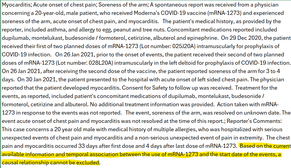SchulzkeKurt's tweet photo. Yes, see a VAERS report example below.  

CDC: "The strengths of VAERS are that it is national in scope and can often quickly detect an early hint or warning of a safety problem with a vaccine...VAERS is designed to rapidly detect unusual or unexpected patterns of adverse events, also referred to as "safety signals."

When a government agency tells me in broad terms that "scientists" have found this or that, I immediately think, "Scientists. LoL," followed by, "The more he spoke of his honor, the faster we counted our spoons."
