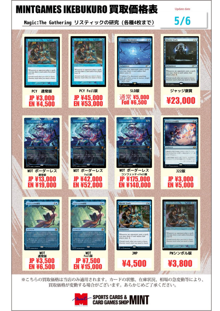MTG リスティックの研究　5枚セット ミントモール / MINT GAMES MTG(東日本橋) / 【WOT】【JPN】〈025-M-U