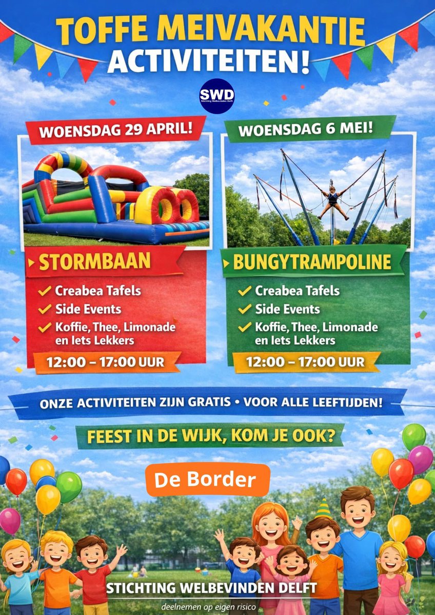 PVerbaan's tweet photo. DELEN WORDT GEWAARDEERD 💙

Vandaag de 2e EDITIE van de MEIVAKANTIE ACTIVITEITEN van Stichting Welbevinden Delft bij De Border.

Kom jij ook gezellig langs? https://t.co/WNTwAUE4J9