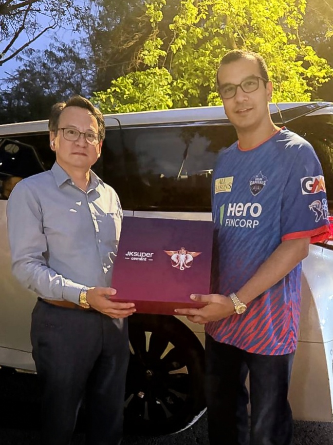 JKCSports's tweet photo. An evening to remember!

Our Founder @MadhavSOfficial hosted H.E. Mr. Ganbold Dambajav, Ambassador of Mongolia to India, at the #DCvCSK match.

JK Super Cement, LSG's Principal Sponsor, presented a curated memento marking an evening of great conversations &amp; cricketing excitement. https://t.co/zmyNckKV0y