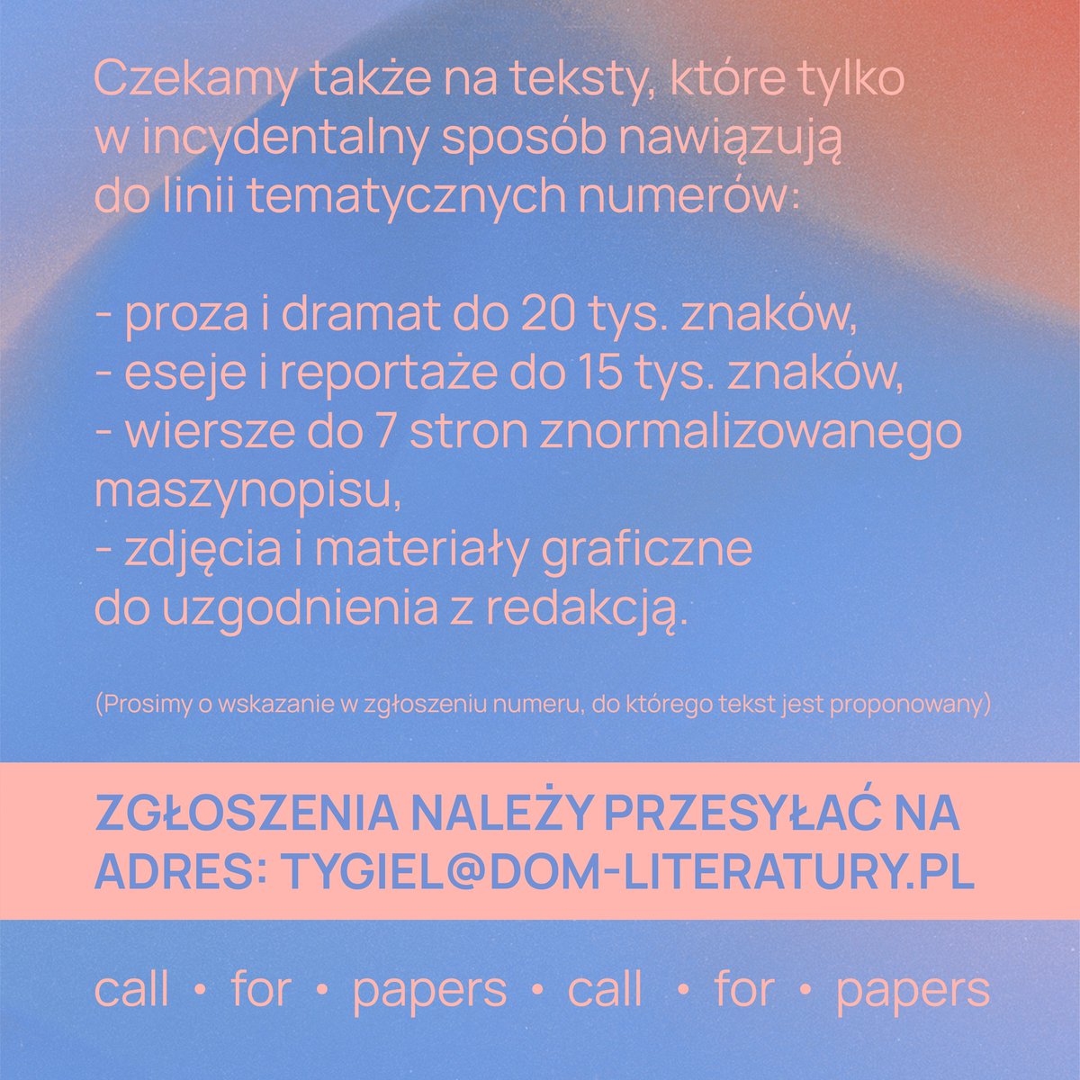 robrut's tweet photo. Zakończyliśmy zbieranie tekstów do numeru 1/26 „Tygla Kultury”, ale nabór do kolejnych tegorocznych numerów wciąż trwa. Zapraszamy! #TygielKultury https://t.co/1rht4kooYa