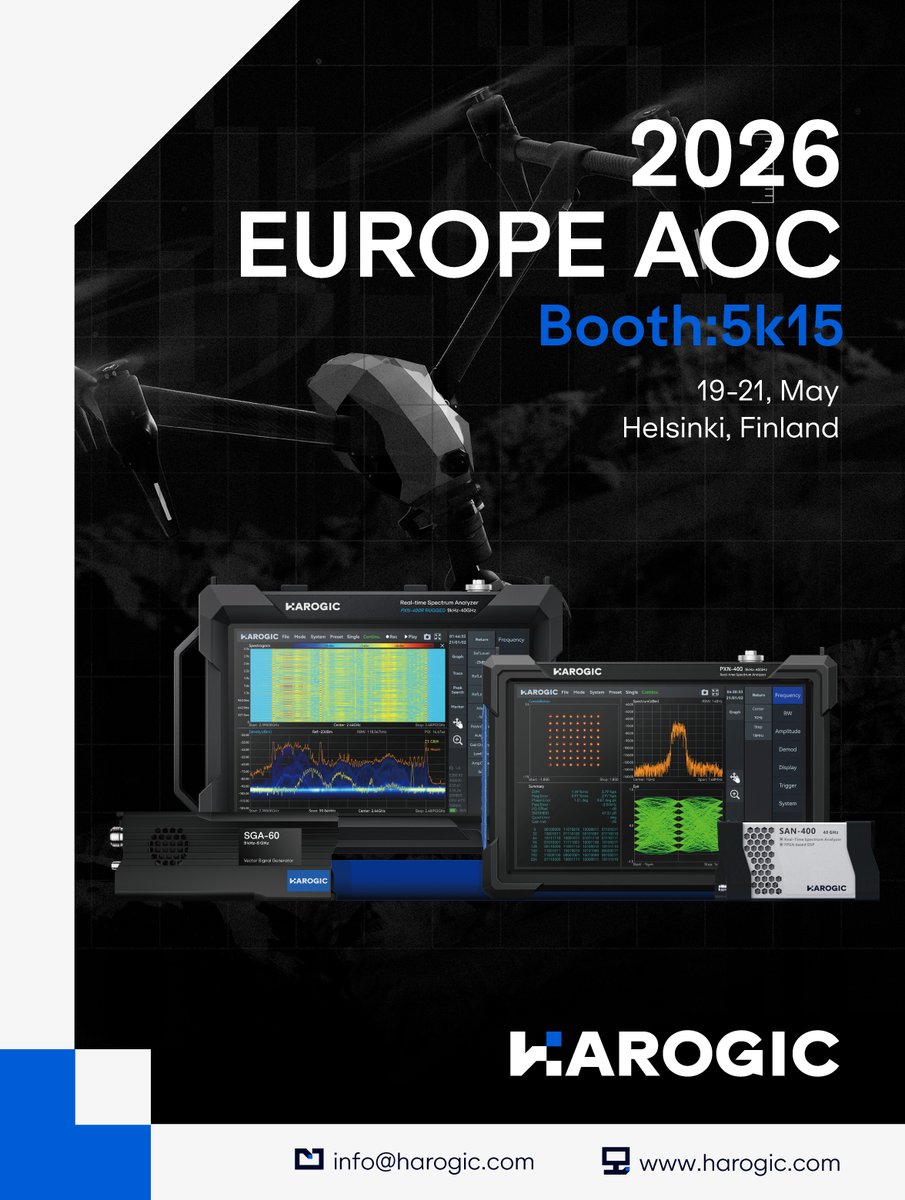 HAROGIC's tweet photo. HAROGIC will be at AOC Europe 2026 in Helsinki. Visit Booth 5k15 to discuss our real-time spectrum analyzers and SAN series hardware.

📍 Helsinki, Finland 📅 19–21 May, 2026
Reference: HAROGIC AOC2026.jpg

#AOCEurope #HAROGIC #RF #SpectrumAnalyzer https://t.co/YaXZxX8l33