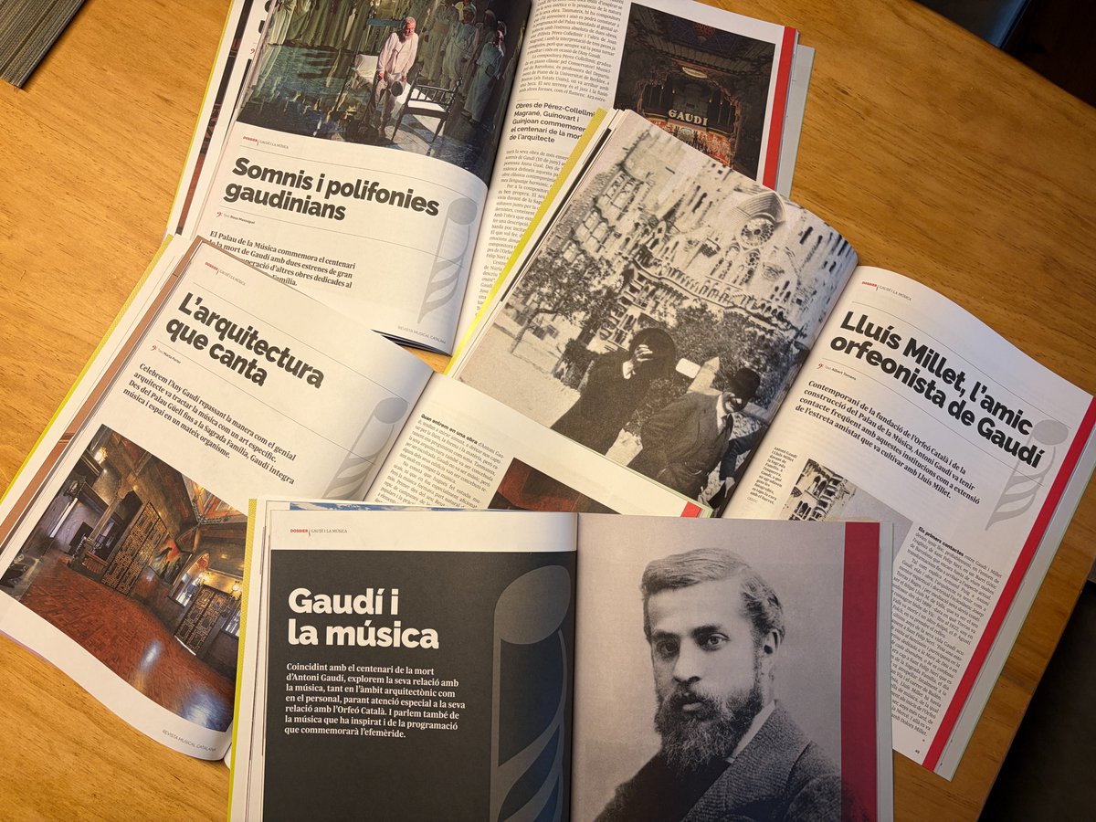 RevistaMusCat's tweet photo. 📍I més continguts del nostre nou número 388! Un dossier dedicat a Gaudí i la música i la secció La Casa dels Cants, amb tota la informació de la família coral de l' @Orfeo_Catala al @palaumusicacat i més enllà!🎵🎶Esperem que us agradi! 📕https://t.co/VYNTy6JjzQ https://t.co/UC95o0HFt9