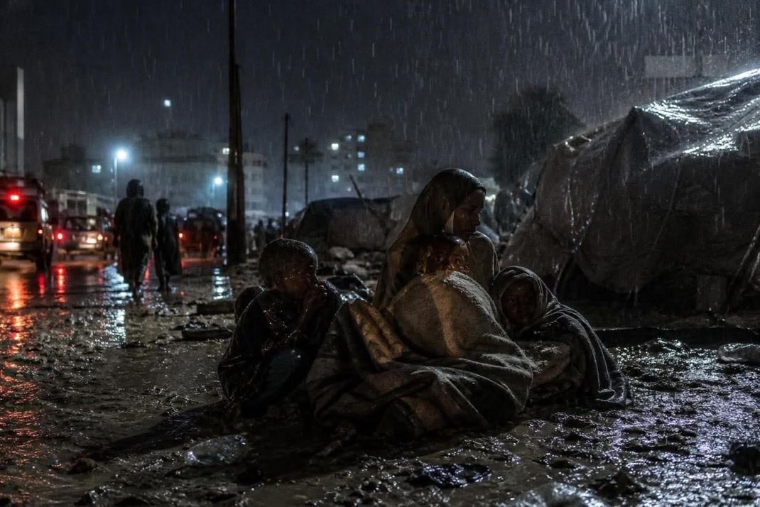adancabdulle's tweet photo. One of the most haunting pictures out of Mogadishu. A destitute mother and her two children left abandoned in rain after their home was dubiously sold off by their own government.

Long after the hubris of power wears off, this is the image that will haunt the culprits. https://t.co/ZhxWek4vPI