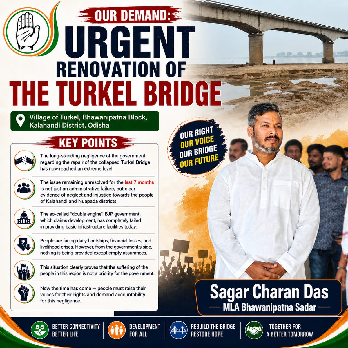 sagarcharandas's tweet photo. The Turkel Bridge issue is a serious concern that demands immediate resolution. Prolonged neglect of such critical infrastructure reflects a deeper administrative failure that directly impacts the daily lives, safety and mobility of the people. This is a fight for our rightful access to safe connectivity and it demands decisive action backed by strong and united public support.