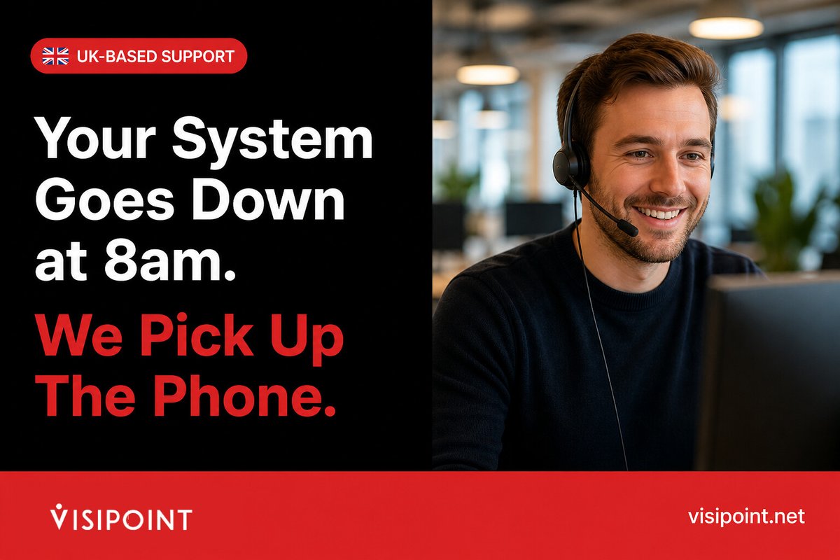 VisiPoint's tweet photo. Your visitor system goes down at 8am. 47 staff waiting to sign in. Who picks up the phone?
VisiPoint's UK-based support team does. Phone, email, or live chat  on every plan.
https://t.co/jUCK3sKBcR
#CustomerSupport #UKBusiness #VisitorManagement https://t.co/SgLYo7Cpq0