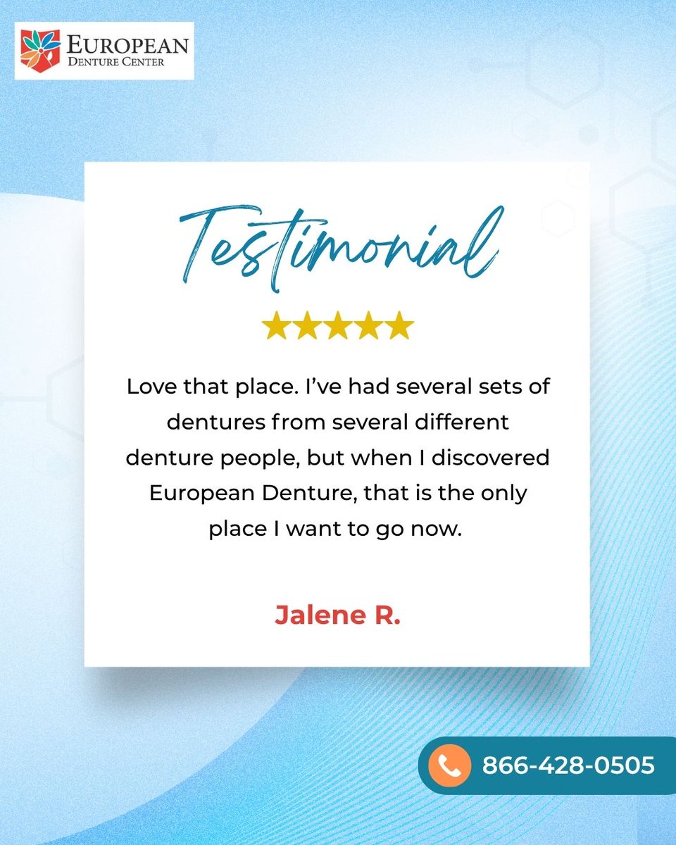 EuroDenture's tweet photo. European Denture is the only place I want to go now!
 -Jalene R.

We’re proud to be a trusted choice for comfortable, quality denture care.

#PatientTestimonial #BoiseDentures #TrustedCare https://t.co/rLMQzFtyac