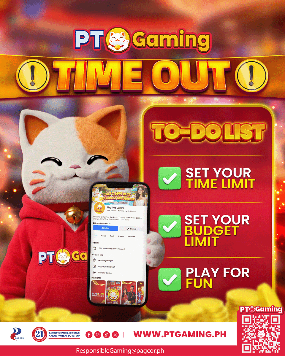 PTGamingph's tweet photo. Timeout out muna!

Magtakda ng oras at limitasyon—iwasan ang sobra o tuloy-tuloy na paglalaro.

Ituring ang paglalaro bilang libangan, hindi bilang pangunahing hanapbuhay o pinagkakakitaan.

💰 Download now to get ₱8,080 new player bonus & 2.65% cashback
iOS and Android: https://t.co/Ga7k986lti | Website: https://t.co/IaOSBYwY9a

#PTGamingPH #PTGaming #ResponsibleGaming