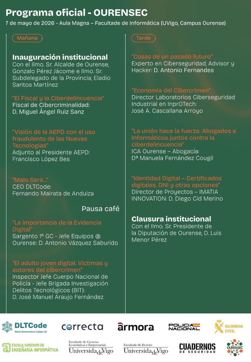 gonzalojacome's tweet photo. 🤖 🖥️ Este jueves, gran jornada técnica de ciber seguridad y criminalidad https://t.co/EykYcYJNw3