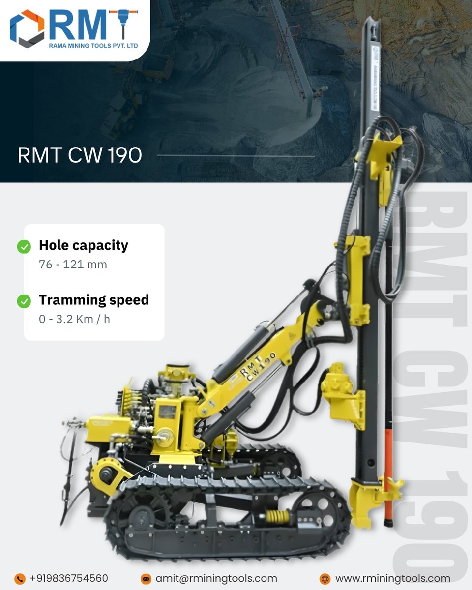 RMT_ramamining's tweet photo. 🚜 RMT CW 190 Crawler Drill

📧: amit@rminingtools.com 
📱: +91 98367 5456
🌐: https://t.co/ltwJ2fYYug
 
#RMTCW190 #CrawlerDrill #MiningTools #DrillRig #RockDrilling #MiningEquipment #QuarryMining #SurfaceMining #DTHDrilling #RamaMiningTools #rmt #RMT #190rmt https://t.co/eP72e81H49