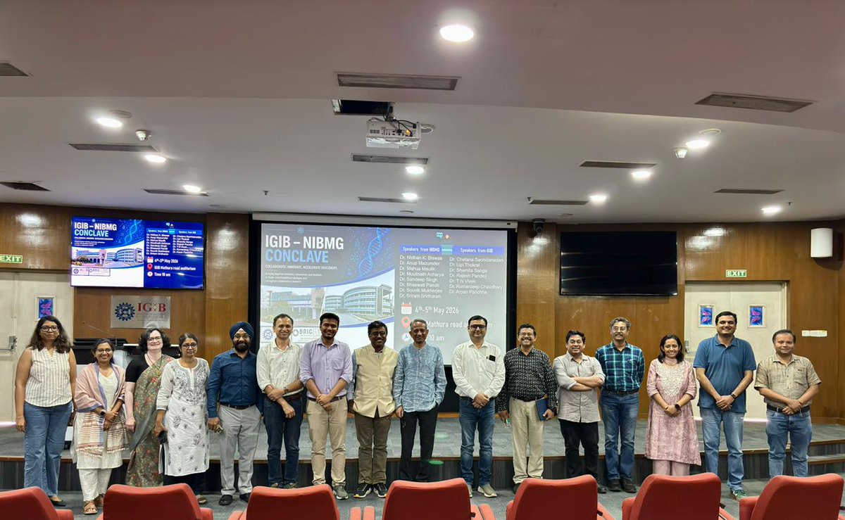 IGIBSocial's tweet photo. As the 4th IGIB–NIBMG Conclave comes to a close, @IGIBSocial witnessed collaboration in action — ideas exchanged, partnerships strengthened, and collective efforts driving science forward.

@SouvikM29933298  @tnv_lab @Sci_Lipi @ChetanaX @arpan_parichha @ckumardeep @ShamitaSanga @anupmzdr Nidhan K. Biswas, Mahua Maulik, Moulinath Acharya, Sandeep Singh, Bhaswati Pandit, @smlab_NIBMG Sriram Sridharan

@CSIR_HRDG @CSIR_IND @FollowDbtNibmg @DBTIndia