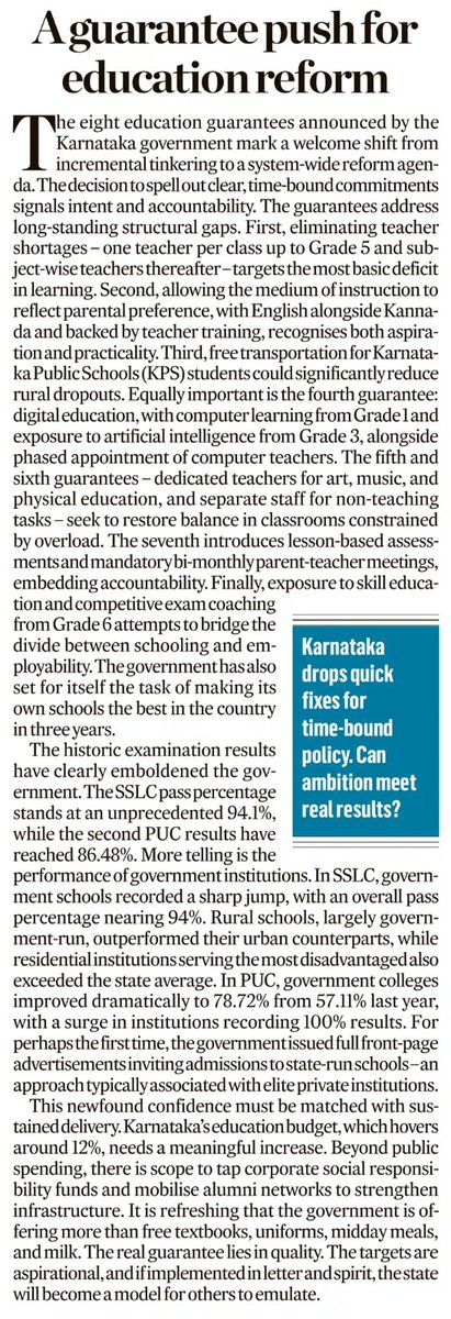 "Karnataka’s 8 Education Guarantees are a time-bound roadmap for systemic reform in public education.

From ensuring adequate teachers in every classroom, to digital learning, AI exposure, skill education, parent-teacher accountability, transport access, and multilingual learning