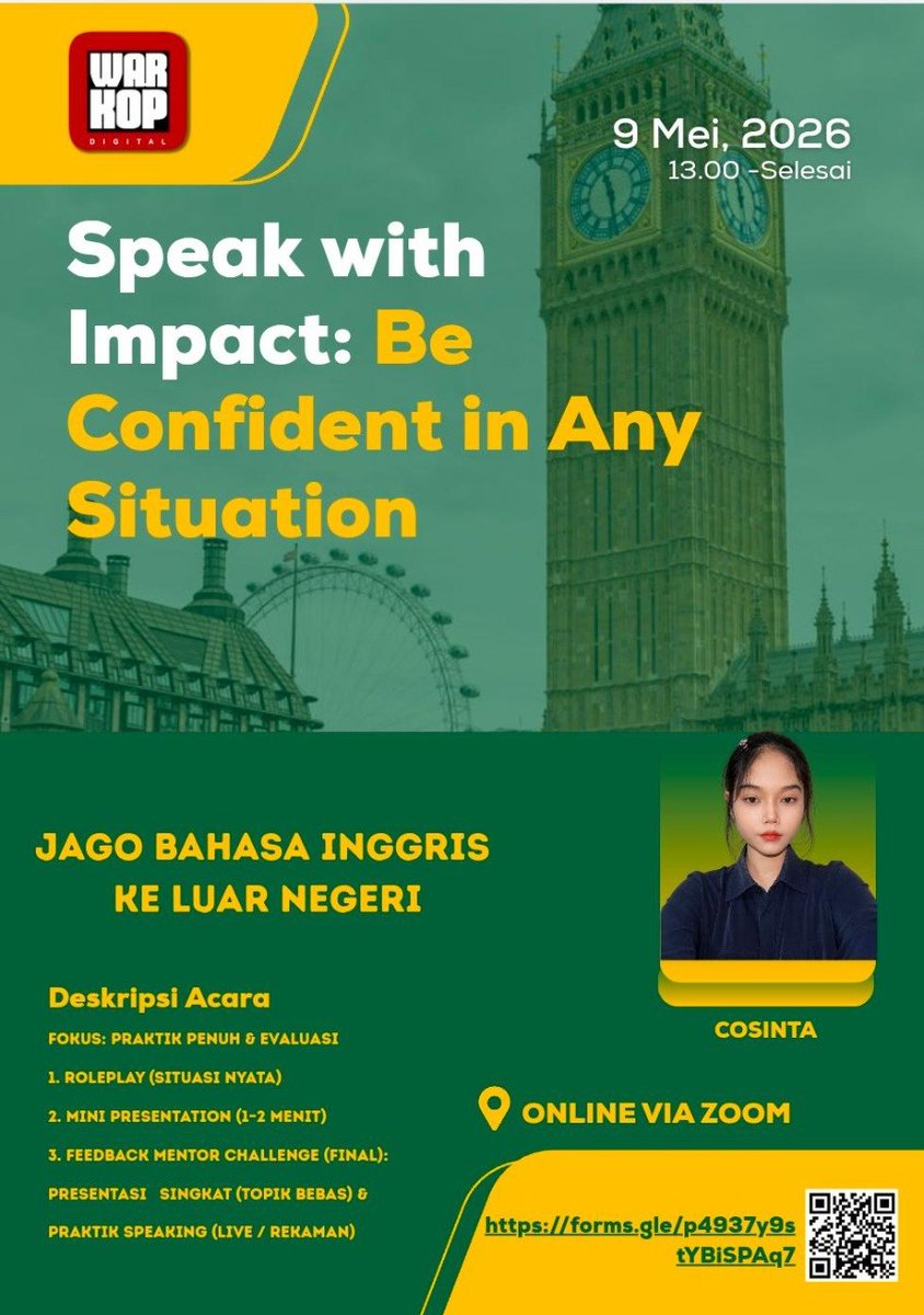 WarkopDigital's tweet photo. 🔥 SPEAK UP &amp; STAND OUT! Saatnya Kamu Lebih Percaya Diri Berbahasa Inggris

Masih ngerasa grogi pas harus ngomong bahasa Inggris?
Takut salah, bingung mulai, atau kurang pede? https://t.co/Pn2iePBRLF