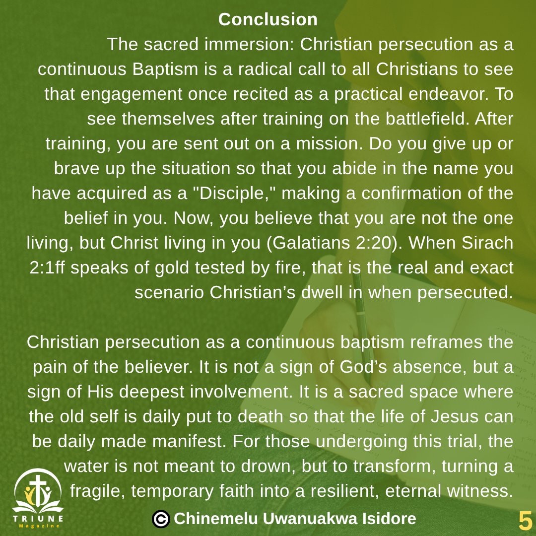 triunemagazinee's tweet photo. in Christ.

However, for many throughout history and across the modern world, the experience of faith is defined by a second, more grueling immersion: the "baptism of fire" found in persecution.

#triunemagazine 
#evangelism 
#persecution
#christianity 
#editorsnote https://t.co/Fwfjergxek