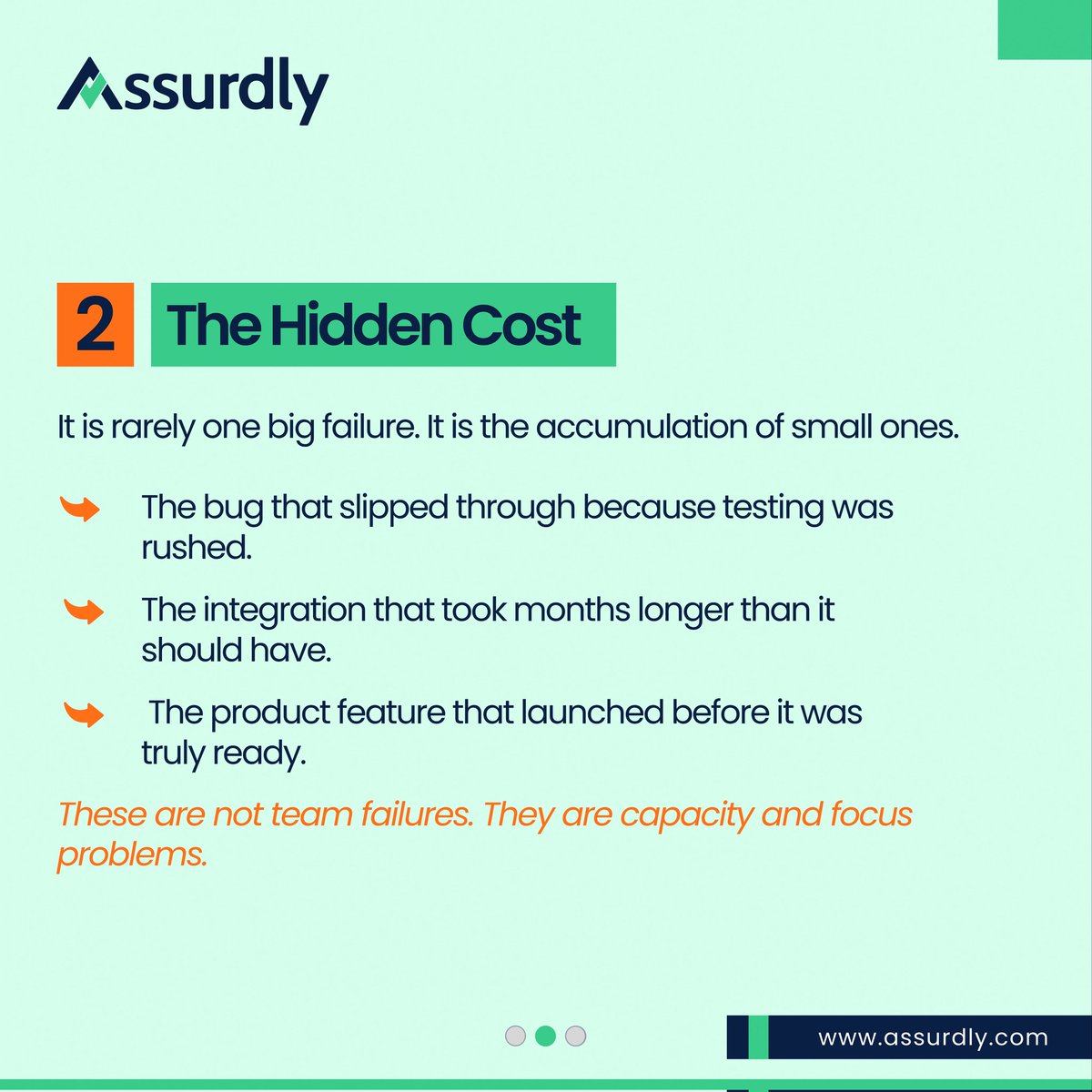 assurdly's tweet photo. Your team is talented. But their time is finite.

When delivery tasks pile up, the major work gets pushed beneath the surface. That is not a people problem. It is a capacity problem. Time and focus. Let's talk - business@assurdly.com

#ProductDelivery #QualityAssurance #Assurdly https://t.co/a6jJVigXz6