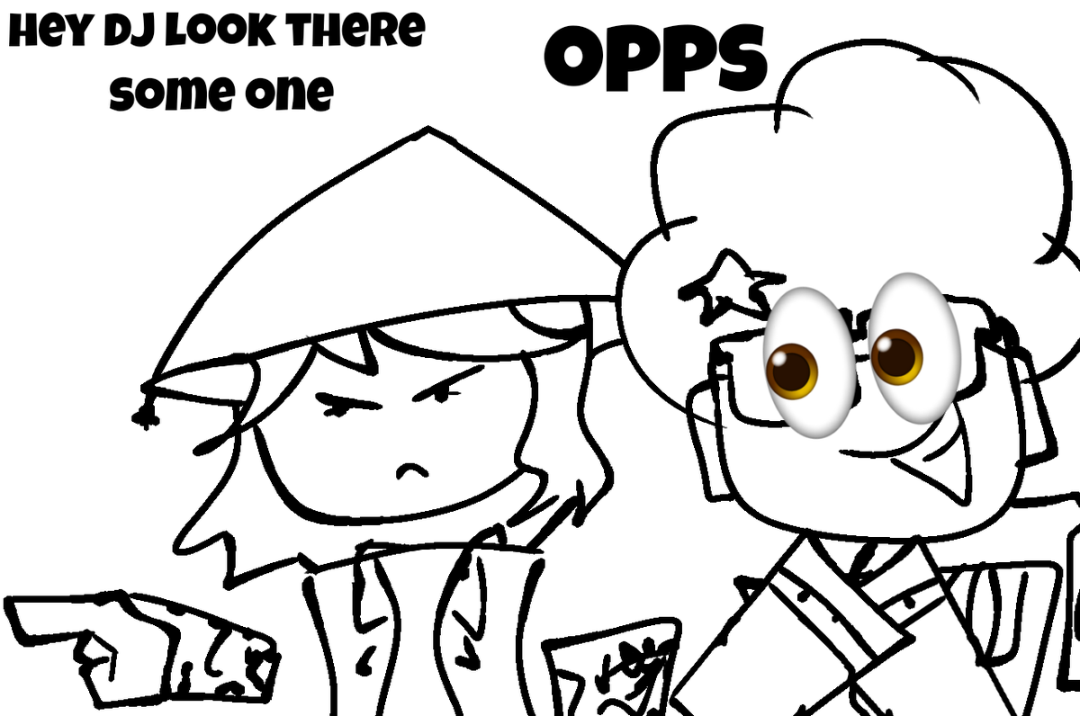 breetyr_'s tweet photo. mart:hey dj look there some one
dj:opps👀
lazy drawing of a stupid inside joke 
#thebattlebricks https://t.co/StKtBWntx5