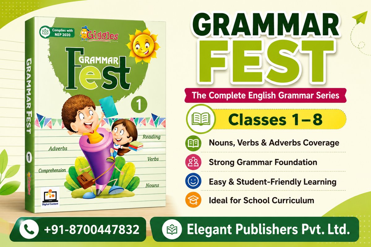 📘Looking for the Perfect English Grammar Series for Your School?

🎯Special School Offer Available
📦Bulk orders &amp; school tie-ups open

📞Call/WhatsApp: +91-8700447832
 Elegant Publishers Pvt. Ltd.

#SchoolBooks #GrammarFest #EnglishGrammar #SchoolCurriculum #ElegantPublishers