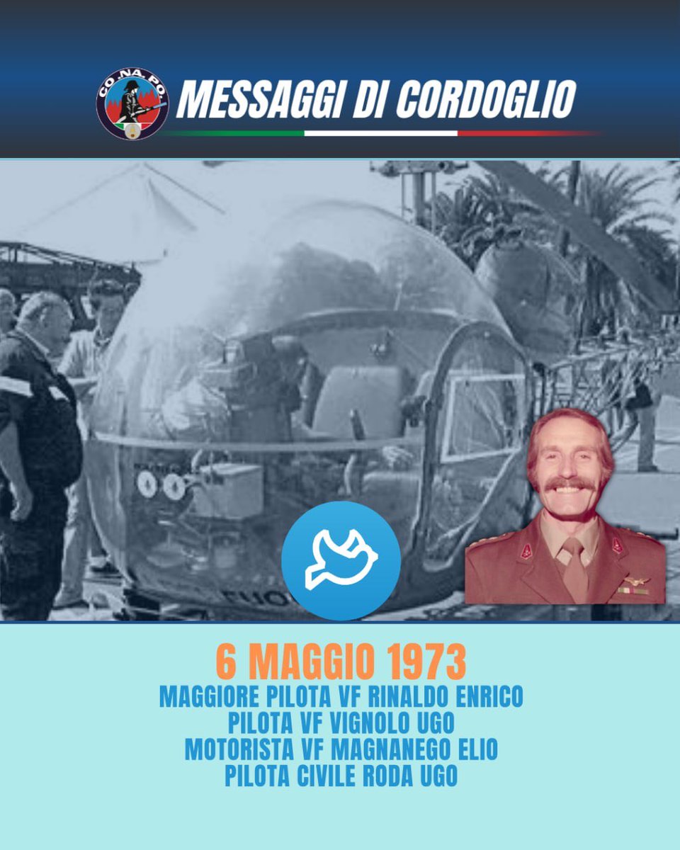 CONAPO_VF's tweet photo. Maggio 1973 - 6 Maggio 2026

#ConapoRicorda i #VigilidelFuoco

MAGGIORE PILOTA VF RINALDO ENRICO
PILOTA VF VIGNOLO UGO
MOTORISTA VF MAGNANEGO ELIO PILOTA CIVILE RODA UGO https://t.co/wTzWf4paoC