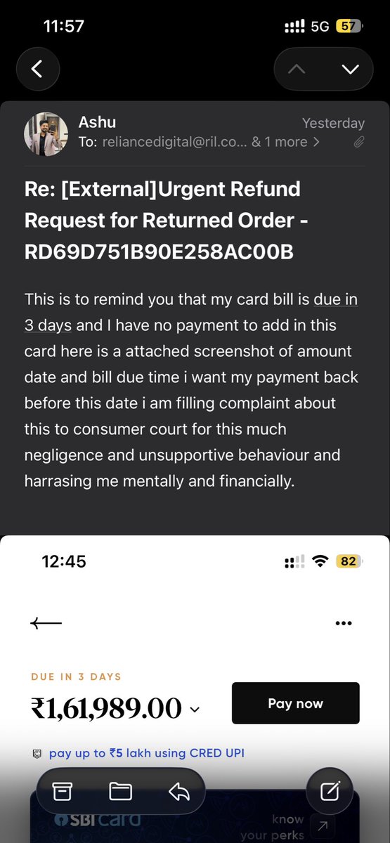 Ashu257_'s tweet photo. This is pure harassment from you i have placed and full pre paid order from reliance digital online on 9th april and i have never received the order it was automated marked as returned on 15 april till now i have called around 5 times emailed around @reliancejio @RelianceDigital https://t.co/yiFYaOQAxM