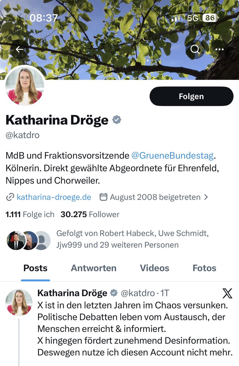 MedienfuzziShow's tweet photo. Die Frau, die 𝕏 „verlassen“ hat, ist auch heute noch da! Warum haben Grüne nie eine ECHTE Haltung und sind IMMER verlogen? https://t.co/soLNmvsHCb