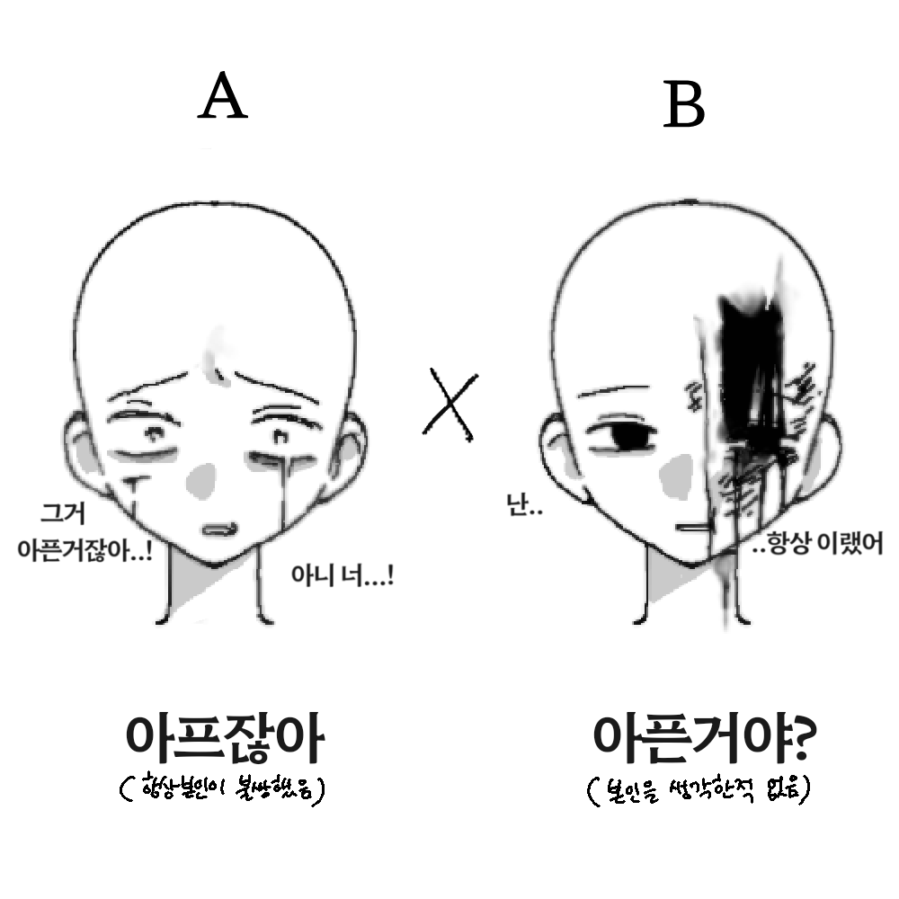뭐만 하면 우는 A 뭘 해도 울지않는 B