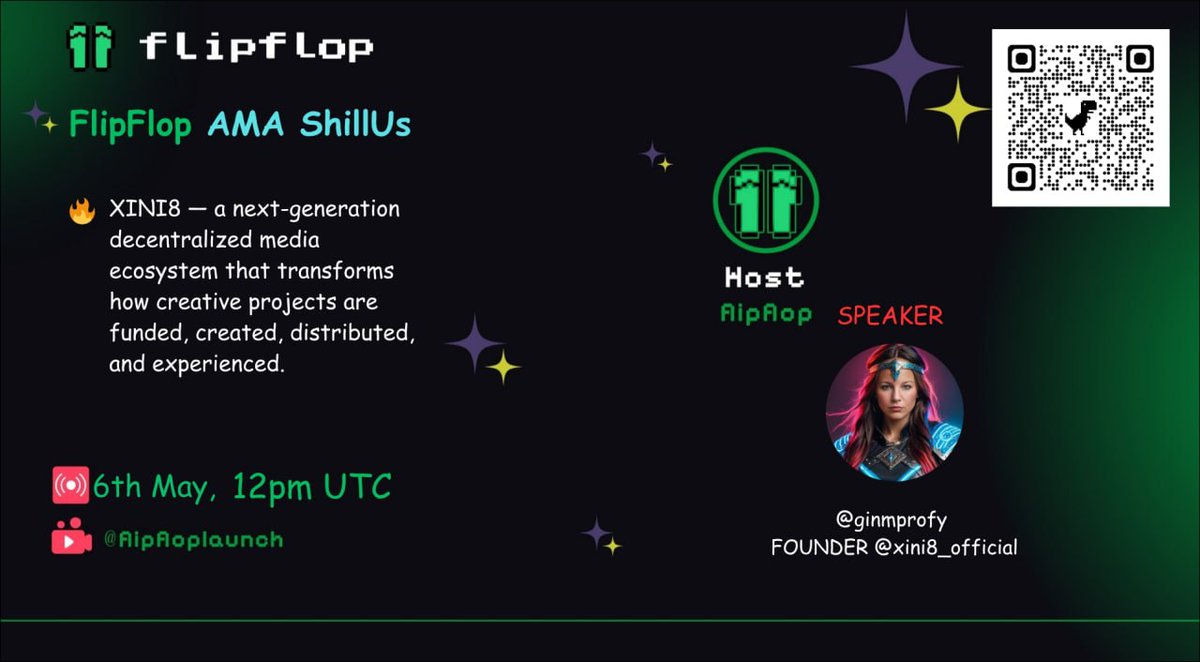 flipfloplaunch's tweet photo. 🟩 FlipFlop Shillus AMA is Coming! 🟩
We’re excited to welcome @ginmprofy Founder @xini8_official
🕒 May 6 | 12 PM UTC
📍 X Spaces
🎤 Speaker: Virginia Schmidt
Don’t miss this conversation on Web3 innovation 👇
🔗 https://t.co/qEcPqXKiZ4
#Web3 #AMA #Shillus https://t.co/GPJCV0Qtog