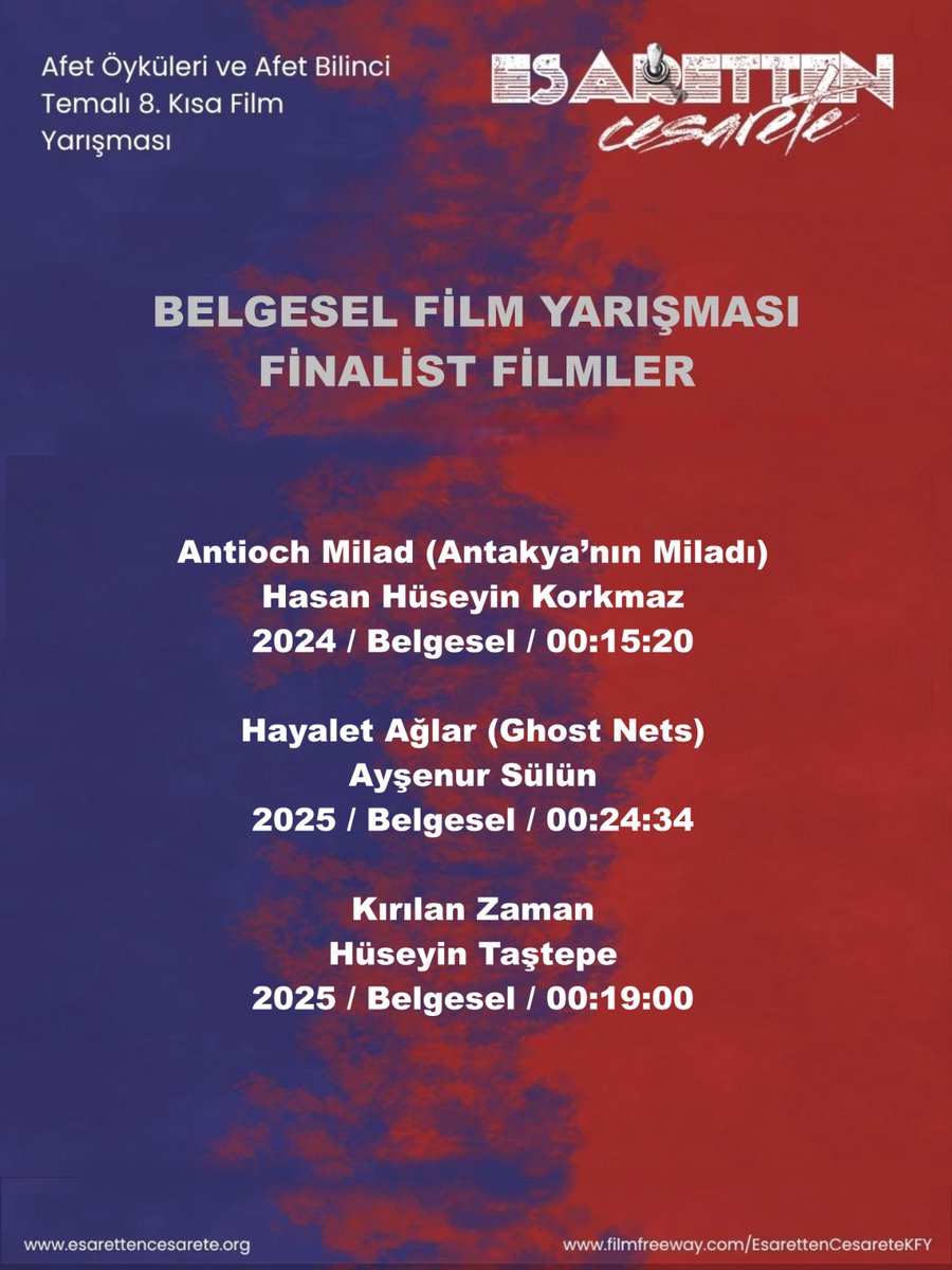esrttncsrt's tweet photo. Afet Öyküleri ve Afet Bilinci temalı 8. Esaretten Cesarete KFY'nın finalistleri belirlenmiştir. 22 Mayıs 2026'daki galamıza görüşmek üzere! 🎥 https://t.co/pToh1sw3SC