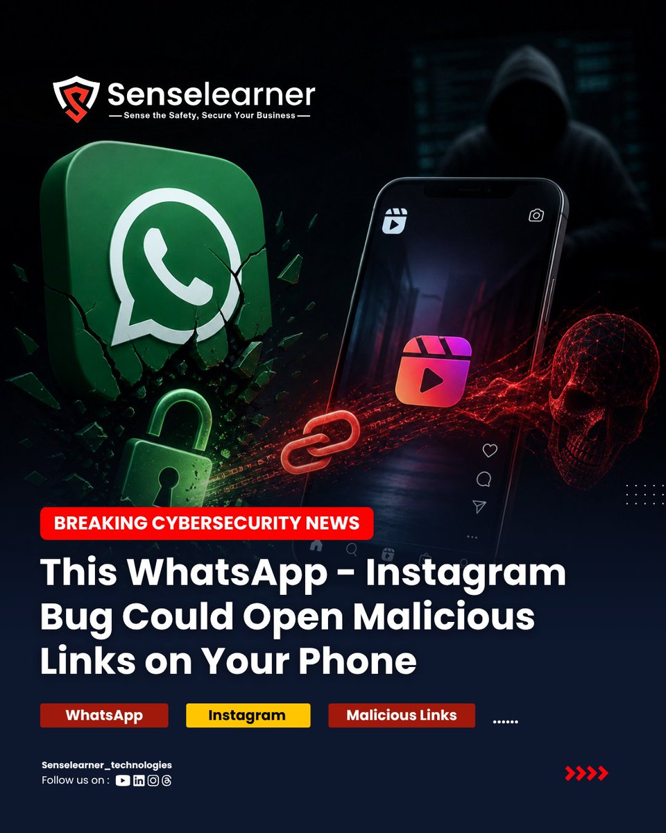 SenselearnerL's tweet photo. WhatsApp + Instagram = New cyber threat ⚠️ Update now before a single click costs you everything.

#CyberSecurity #WhatsApp #Instagram #DataSecurity #CyberAlert #StaySafeOnline #TechNews #Malware #InfoSec #DigitalSafety

https://t.co/woEdAx4N72 https://t.co/099c8A0DvF