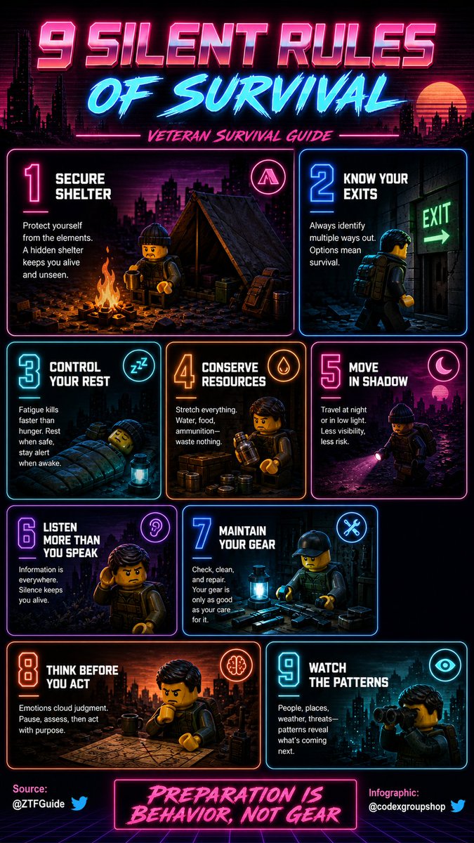 codexgroupshop's tweet photo. The 9 Silent Rules of Survival #Prepper #Nuclear #IranWar‌ 
https://t.co/bvWHwQLdom https://t.co/esBes0hreI