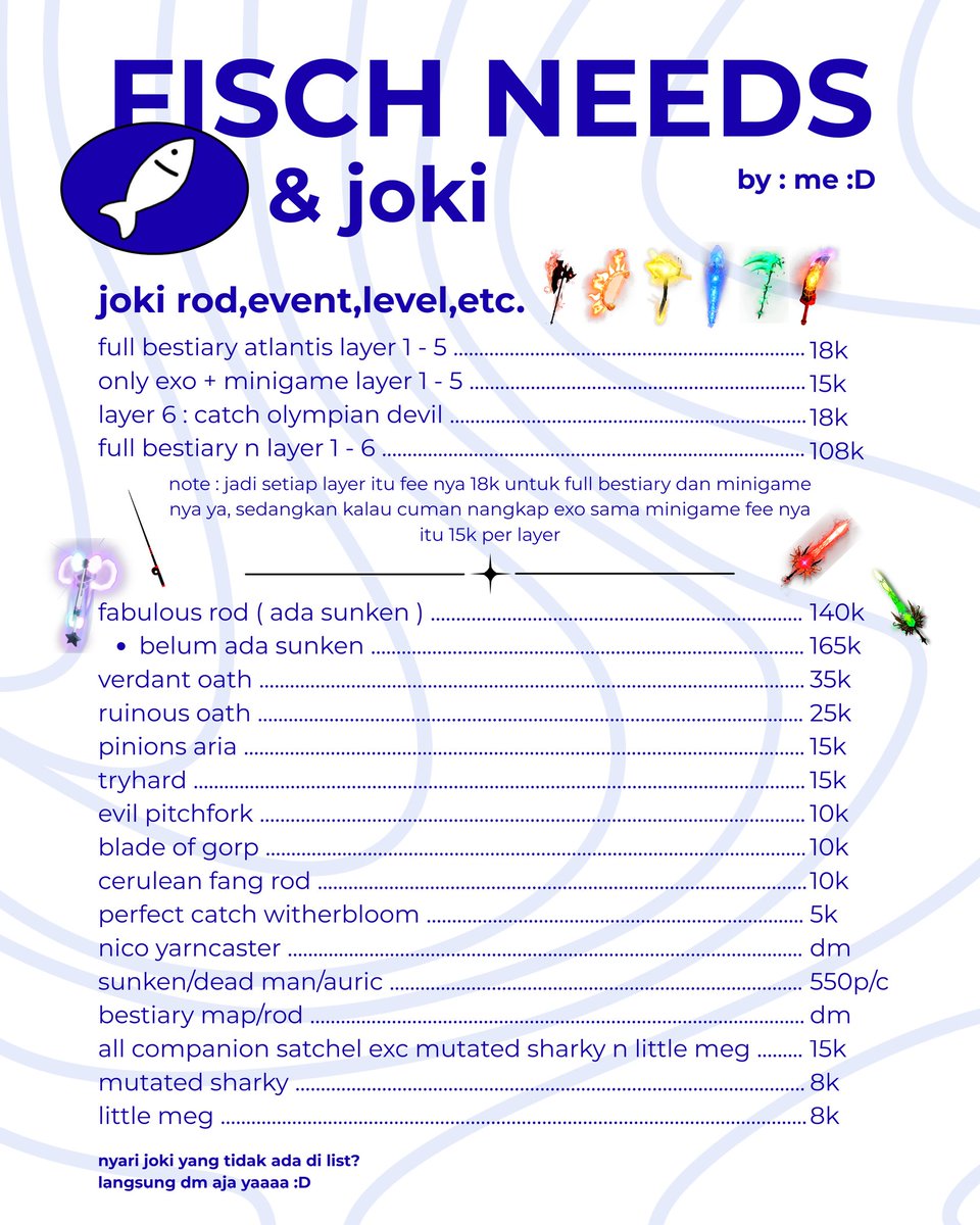 selling fisch needs & joki fisch / mt after dm tweet media