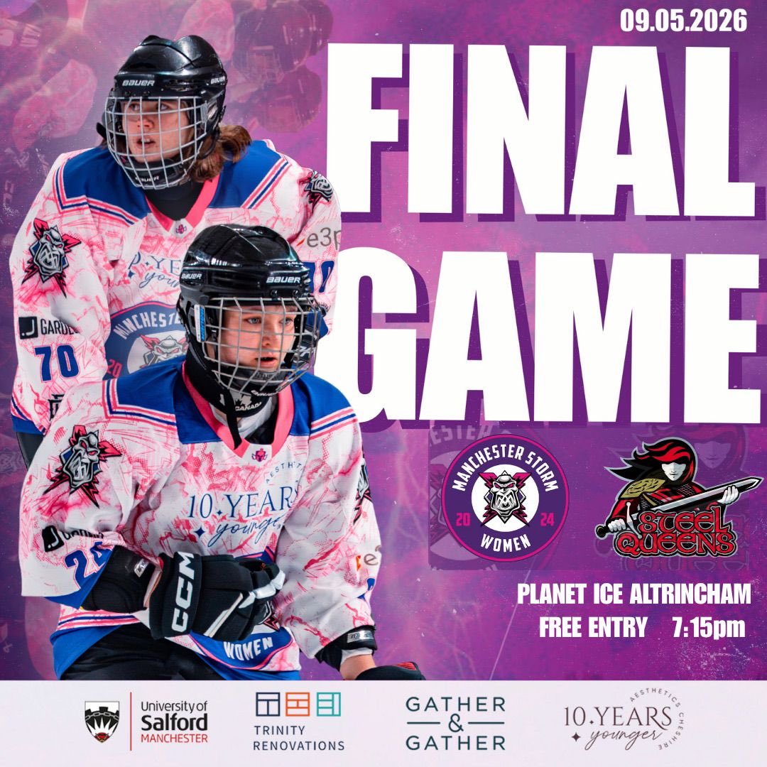 mcrstormwomen's tweet photo. 🚨‼️ONE LAST GAME‼️🚨
THIS Saturday is the final game of the regular season, and it doesn’t get any bigger. The winner after 60 minutes will WIN THE LEAGUE as well as PROMOTION 🙌🥳

1st vs 2nd. FREE Saturday night hockey. What more could you ask for 🤯

#hergametoo https://t.co/rIH31aaafr