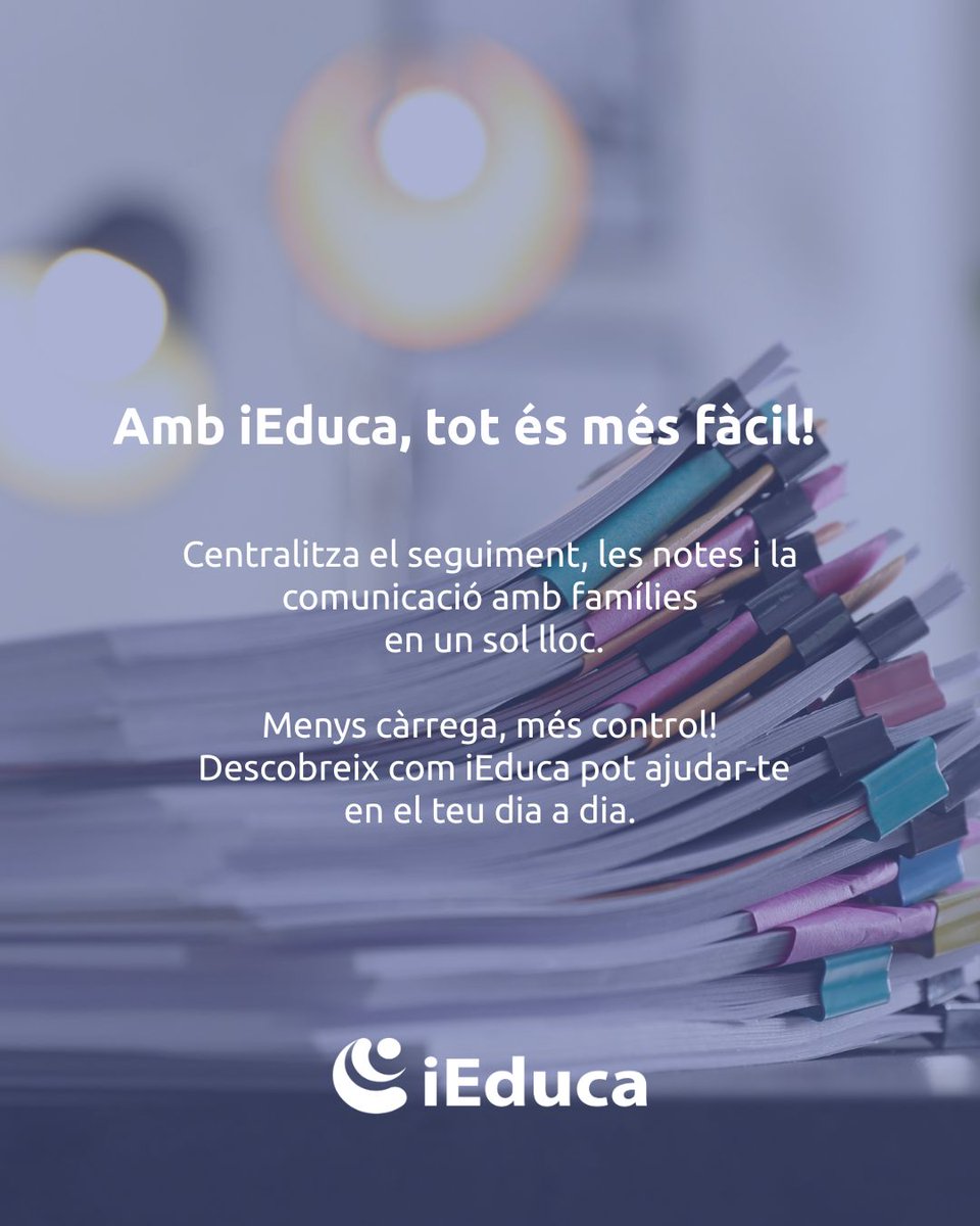 iEduca_'s tweet photo. La burocràcia als centres no sempre és la que sembla… No és només paperassa. Són les tutories, les entrevistes, les notes, el seguiment constant… Tot allò que ocupa hores i hores del dia a dia.

Amb iEduca, pots centralitzar tota aquesta informació en un sol lloc. 🚀

#ieduca https://t.co/KV9c0fDMl0