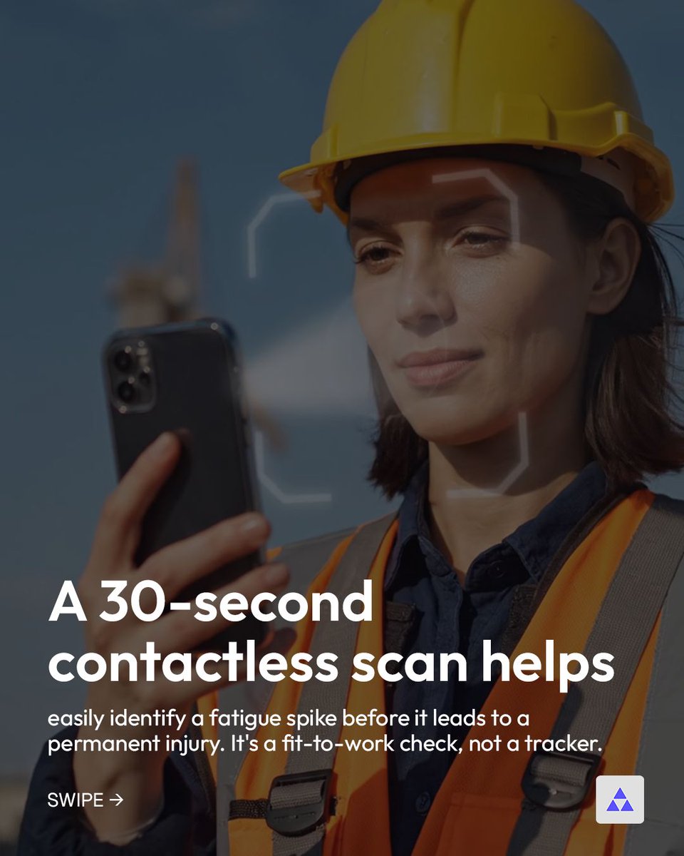 upvioai's tweet photo. Data shows fatigue contributes to roughly 40% of heavy equipment accidents. By switching to a 30-second contactless scan, sites see significantly higher compliance than with wearables, which often pose snag hazards in high-risk zones. https://t.co/ly8JUyxNxQ