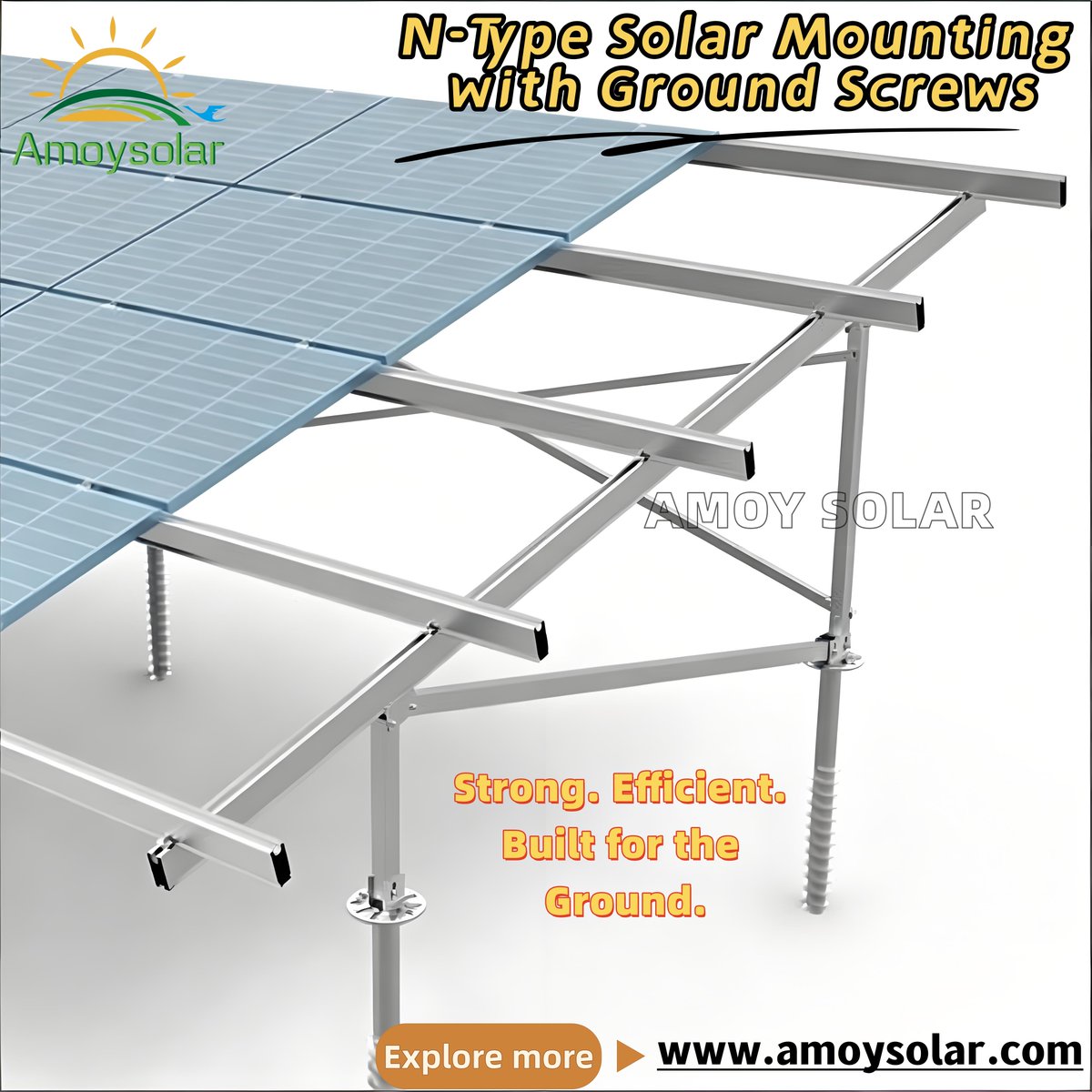 AmoySolar's tweet photo. 🌞 N-Type Ground Solar Mounting System by Amoy Solar

Looking for a reliable ground-mounted solar solution? Our N-Type Ground Mounting System with Ground Screw Foundation is designed for strength, speed, and simplicity. https://t.co/OYe4pgdnTH