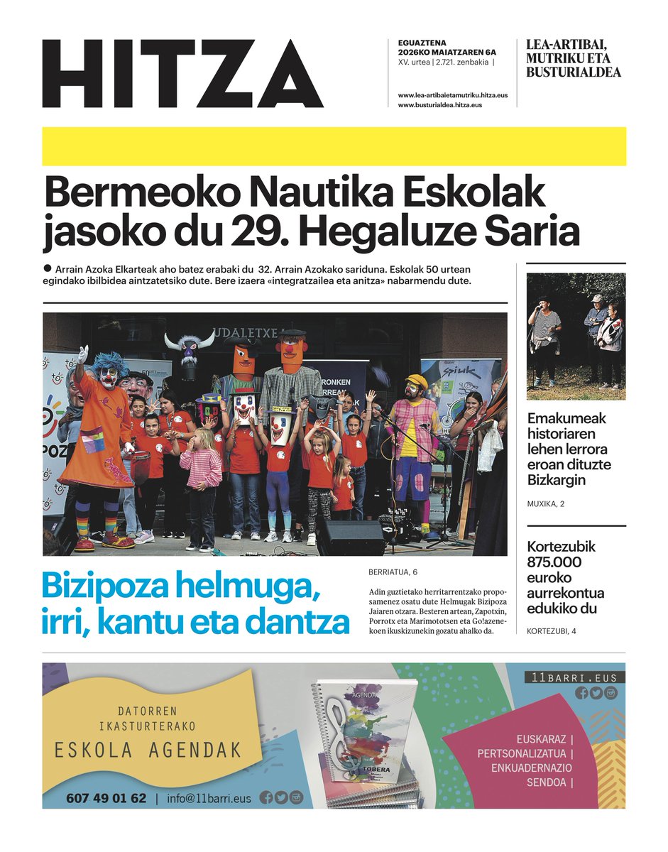 HITZAleamutriku's tweet photo. 🗞GAURKO AZALA (eguaztena, maiatzak 6);
https://t.co/lTR75wAHP9👇

@BermeokoUdala @BermeoTuna  @berriatuaudala 
@bizipoza_eus @helmugakmb @kortezubizi https://t.co/mfRObgvDYJ