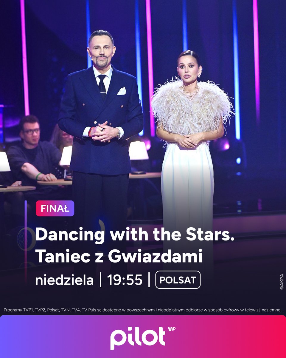 PilotWP_'s tweet photo. FINAŁ, na który wszyscy czekają! Która para wytańczy Kryształową Kulę? 💎

Oglądaj na żywo w Polsacie* o 19:55 w Pilocie WP! 🤩https://t.co/8PjcrlkLGx
—
*Programy TVP1, TVP2, Polsat, TVN, TV4, TV Puls są dostępne w powszechnym i nieodpłatnym odbiorze w sposób cyfrowy w telewizji naziemnej. 

#TanieczGwiazdami