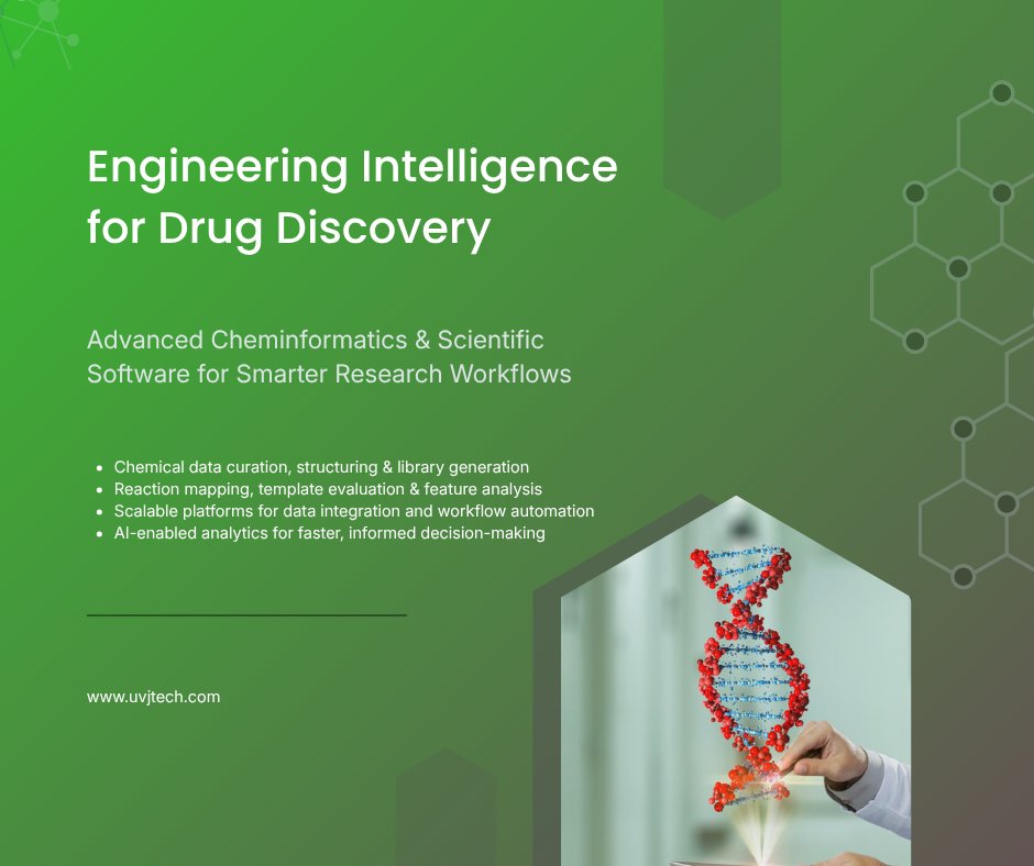 calpine_group's tweet photo. Modern drug discovery depends on how effectively you manage, analyze, and act on complex chemical data🧬

👉 Smarter data. Stronger research outcomes.
🌐 https://t.co/VrnbYSzSgP
📩  info@uvjtech.com

#Cheminformatics #DrugDiscovery #LifeSciences #DataEngineering #UVJTechnologies https://t.co/EJfrPYT38D