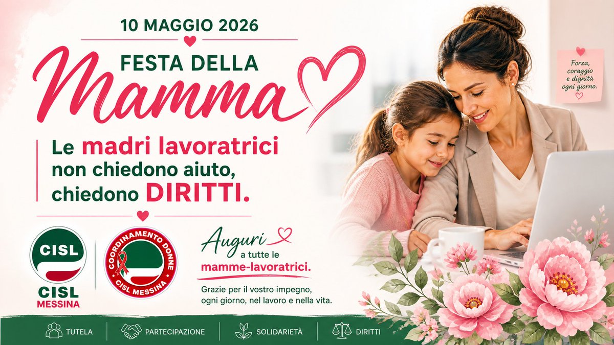 CislMessina's tweet photo. 📍 Ogni giorno milioni di donne tengono insieme tutto

👩‍💼Lavoro
🏡Casa
😎Vita

🫸 Essere madre è un lavoro
🔖 Essere lavoratrice è una sfida
💪 Essere entrambe è FORZA

👉 La madri lavoratrici non chiedono aiuto
Chiedono DIRITTI

🥂Auguri a tutte le madri-lavoratrici https://t.co/jZvlS9qGdG
