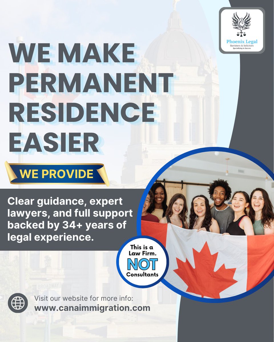 Phoenix__Legal's tweet photo. Permanent Residence becomes easier when you have the right legal support. 🍁🇨🇦 Phoenix Legal provides clear guidance, experienced lawyers, and trusted legal solutions backed by 34+ years in practice.

🌐 Visit https://t.co/jdt2NjwkWl
📞 403-568-3000

#CanadaPR #ImmigrateToCanada https://t.co/OBKlsOgKvk